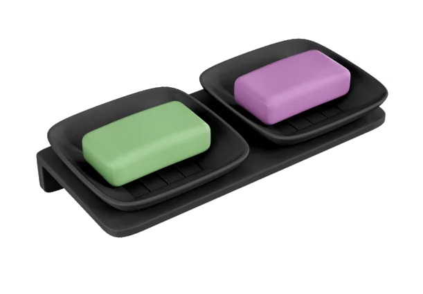 Black - Double Small Square Soap Dish